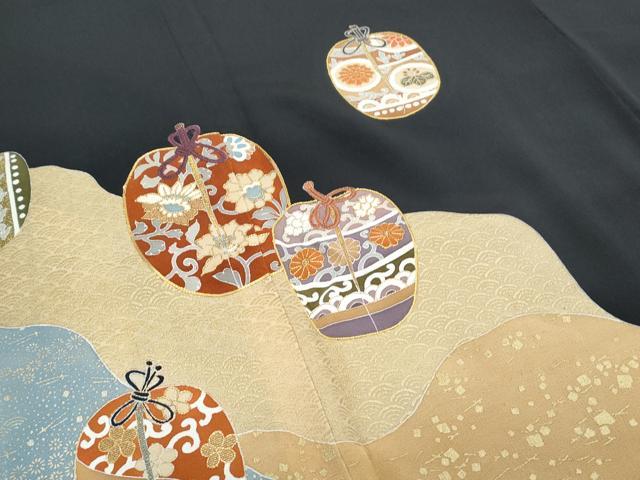 平和屋着物●創業460年・千總 黒留袖 駒刺繍 陶器花文 金彩 高島屋扱い 正絹 逸品 CABH3621th