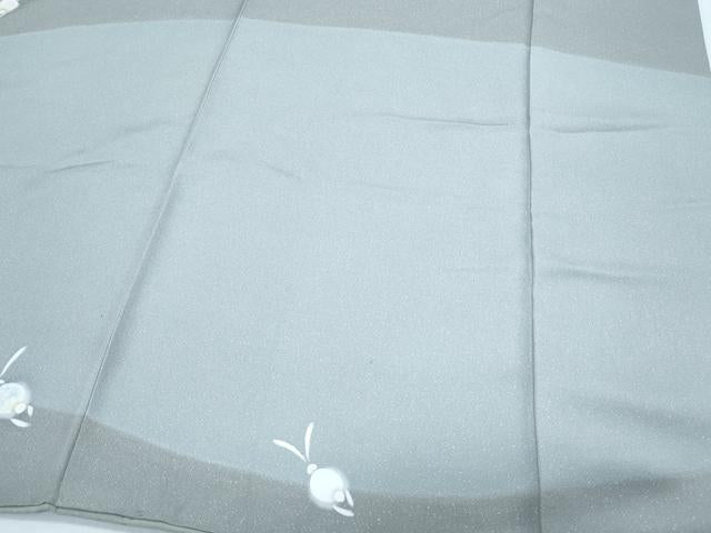 平和屋着物●訪問着 うさぎ 草花文 銀通し地 正絹 逸品 CABH3624th