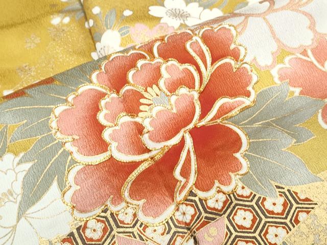 平和屋着物●豪華振袖 駒刺繍 扇面花蝶文 暈し染め 金彩 正絹 逸品 CABH3633th