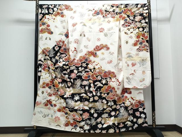 平和屋着物●豪華振袖 駒刺繍 宝尽くし飛鶴花文 金彩 正絹 逸品 CABH3673th