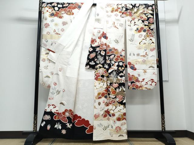 平和屋着物●豪華振袖 駒刺繍 宝尽くし飛鶴花文 金彩 正絹 逸品 CABH3673th