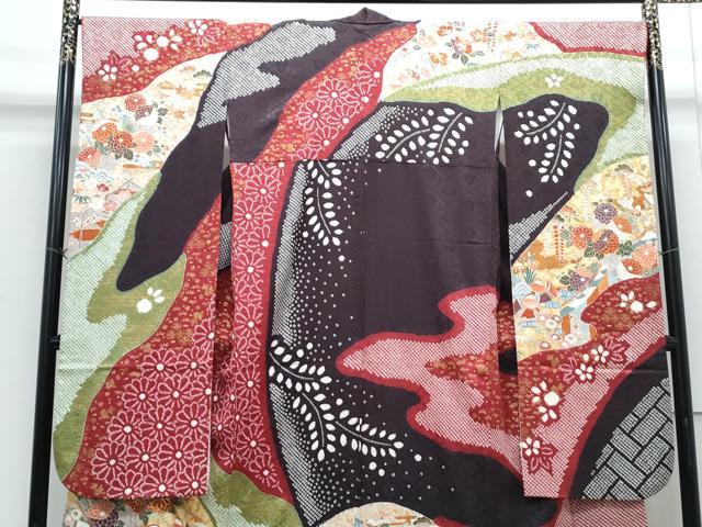 平和屋着物●豪華振袖 駒刺繍 絞り 鴛鴦花文 金彩 正絹 逸品 CABH3675th