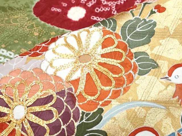 平和屋着物●豪華振袖 駒刺繍 絞り 鴛鴦花文 金彩 正絹 逸品 CABH3675th