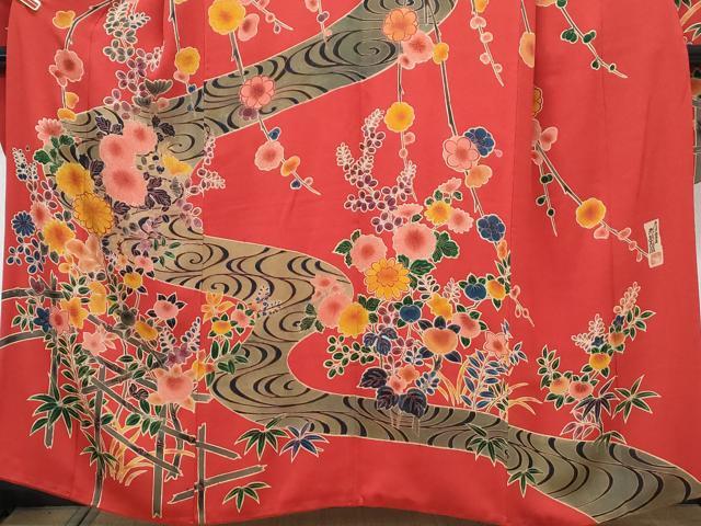 平和屋着物●宮内庁御用達 赤城右堂 豪華振袖 流水草花文 鬼しぼ縮緬 正絹 逸品 CABH3676th