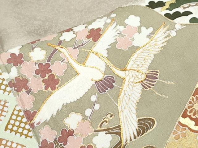 平和屋着物●豪華色留袖 駒刺繍 雲重ね飛鶴文 暈し染め 金彩 正絹 逸品 CABH3692th