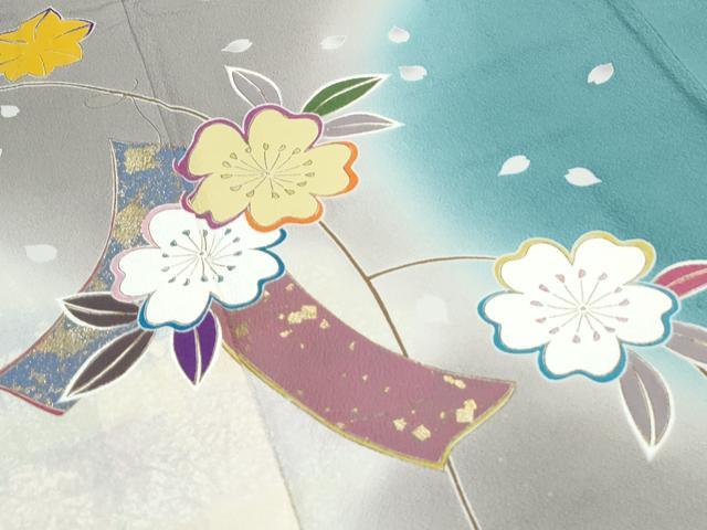 平和屋着物●豪華振袖 短冊花文 暈し染め 金彩 正絹 逸品 CABH3695th