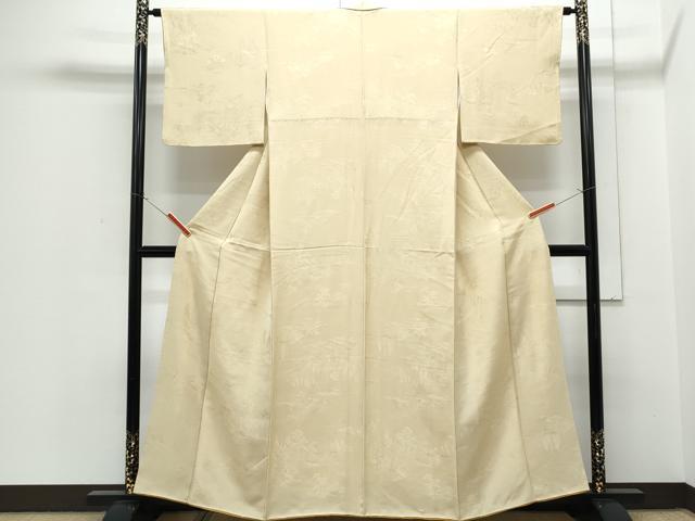 平和屋着物●上質な色無地 風景地紋 枯色 正絹 逸品 CABH3696th