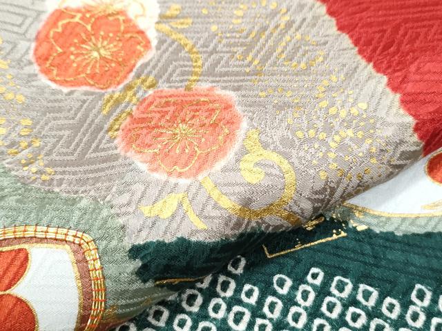 平和屋着物●豪華振袖 駒刺繍 絞り 道長花文 金彩 正絹 逸品CABH3705th