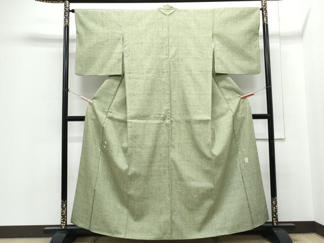 平和屋着物●訪問着 作家物 紬地 総刺繍 草花文 金糸 正絹 逸品 CABH3713th