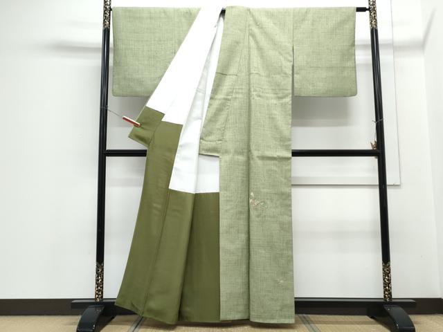 平和屋着物●訪問着 作家物 紬地 総刺繍 草花文 金糸 正絹 逸品 CABH3713th