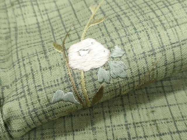 平和屋着物●訪問着 作家物 紬地 総刺繍 草花文 金糸 正絹 逸品 CABH3713th