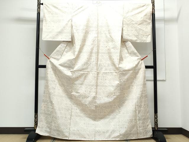 平和屋着物●本場大島紬 白大島 横段花文 正絹 逸品 CABH3740th