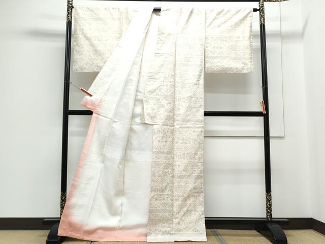 平和屋着物●本場大島紬 白大島 横段花文 正絹 逸品 CABH3740th