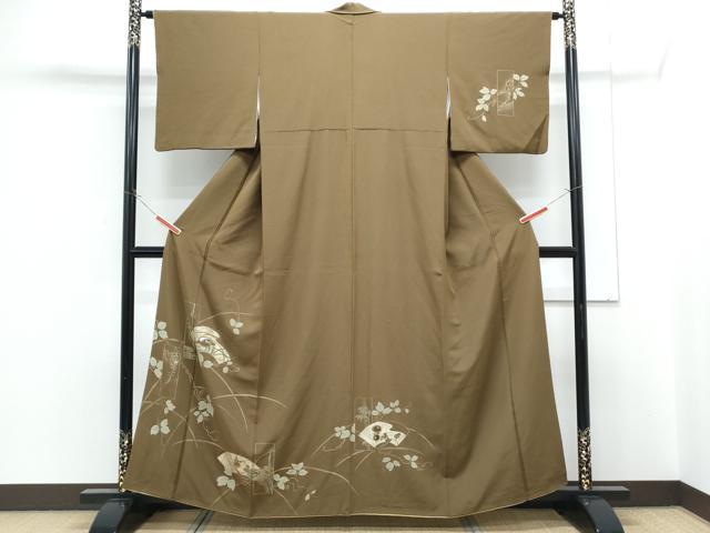 平和屋着物●訪問着 刺繍 地紙飛鳥枝葉文 金彩 正絹 逸品 CABH3750th