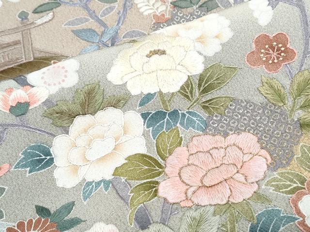 平和屋着物●訪問着 刺繍 風景草花文 暈し染め 金銀彩 正絹 逸品 CABH3754th