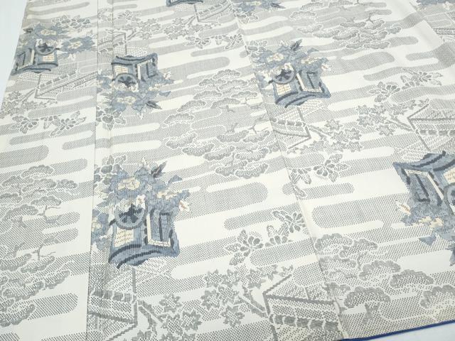 平和屋着物●本場大島紬 白大島 7マルキ 総絣 御所車花文 正絹 逸品 CABH3755th