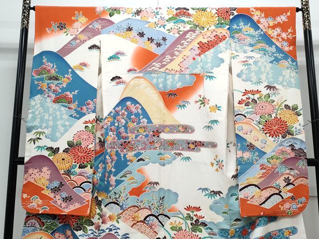 平和屋着物●豪華振袖 型染め 草花文 暈し染め 正絹 逸品 CABH3758th
