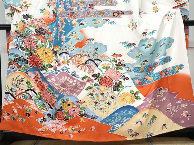 平和屋着物●豪華振袖 型染め 草花文 暈し染め 正絹 逸品 CABH3758th
