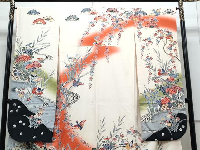 平和屋着物●豪華振袖 型染め 流水籬草花文 暈し染め 正絹 逸品 CABH3759th