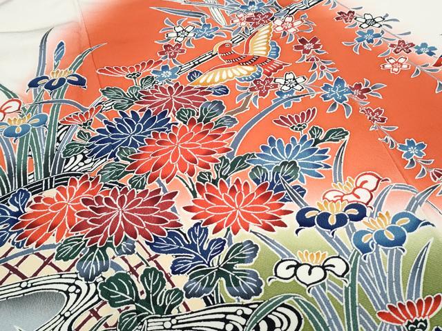 平和屋着物●豪華振袖 型染め 流水籬草花文 暈し染め 正絹 逸品 CABH3759th