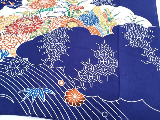 平和屋着物●豪華振袖 型染め 流水花文 鬼しぼ縮緬 正絹 逸品 CABH3760th