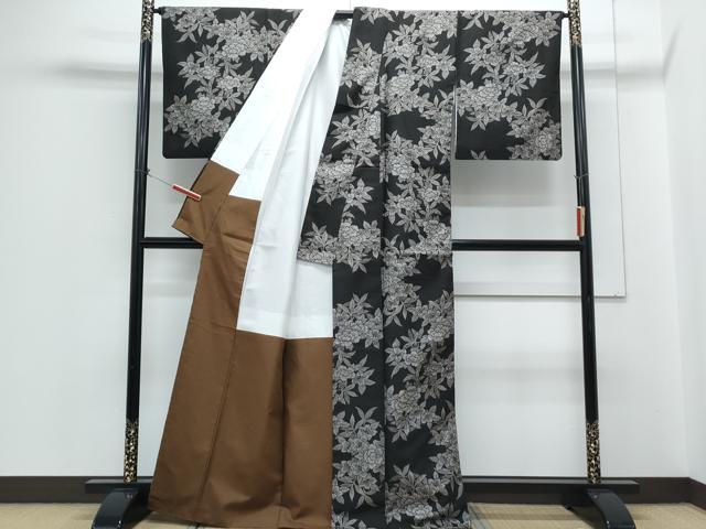 平和屋着物●本場大島紬 割り込み絣 草花文 正絹 逸品 CABH3762th