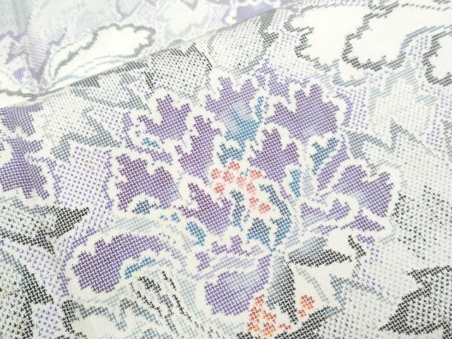 平和屋着物●本場大島紬 白大島 9マルキ 草花文 証紙付き 正絹 逸品 CABH3770th