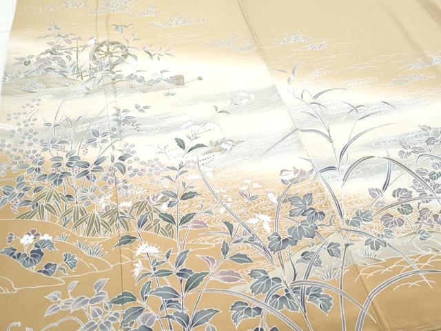 平和屋着物●訪問着 飛鶴流水草葉文 暈し染め 正絹 逸品 CABH3775th