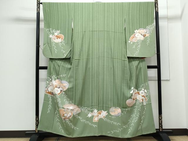 平和屋着物●現代アンティーク 貝島はるみ 綺麗伝説 訪問着 扇面花文 金彩 正絹 逸品 CABH3776th