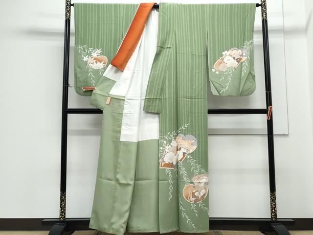 平和屋着物●現代アンティーク 貝島はるみ 綺麗伝説 訪問着 扇面花文 金彩 正絹 逸品 CABH3776th