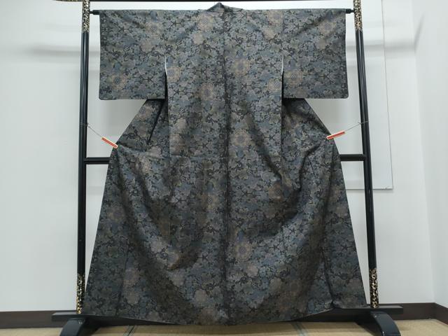 平和屋着物●本場大島紬 9マルキ 葡萄蔦の葉文 正絹 逸品 CABH3778th