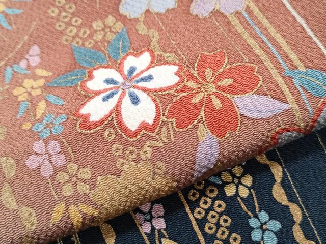 平和屋着物●訪問着 草花文 暈し染め 金彩 鬼しぼ縮緬 正絹 逸品 CABH3784th