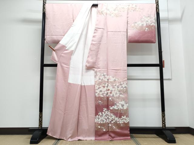 平和屋着物●訪問着 駒刺繍 草花文 暈し染め 金彩 正絹 逸品 CABH3789th