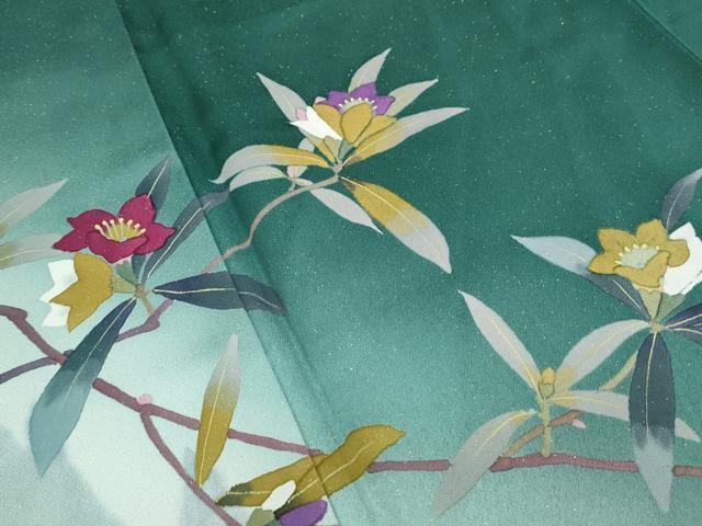 平和屋着物●二代目清次郎 手描き 訪問着 草花文 暈し染め 金通し地 正絹 逸品 CABH3793th