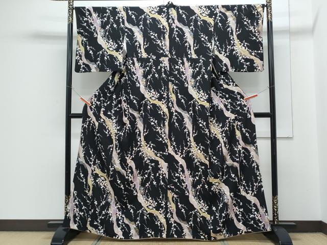 平和屋着物●上質な小紋 道長枝花文 黒地 金銀彩 正絹 逸品 CABH3796th
