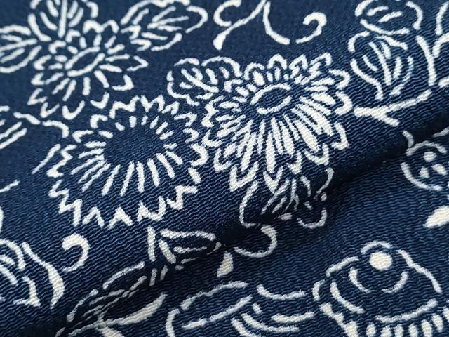 平和屋着物●上質な小紋 型染め 花唐草文 鬼しぼ縮緬 正絹 逸品 CABH3807th