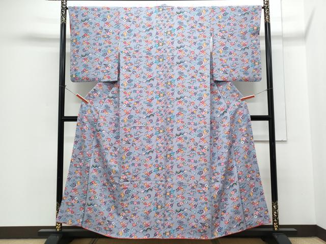 平和屋着物●上質な小紋 花蝶文 鬼しぼ縮緬 正絹 逸品 CABH3830th