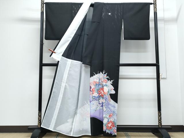 平和屋着物*夏物 黒留袖 絽 孔雀花文 銀彩 洗える着物 CABH3831th