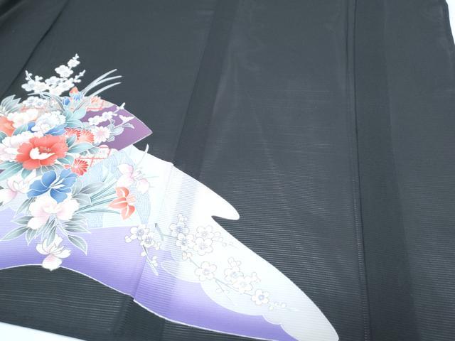 平和屋着物*夏物 黒留袖 絽 孔雀花文 銀彩 洗える着物 CABH3831th