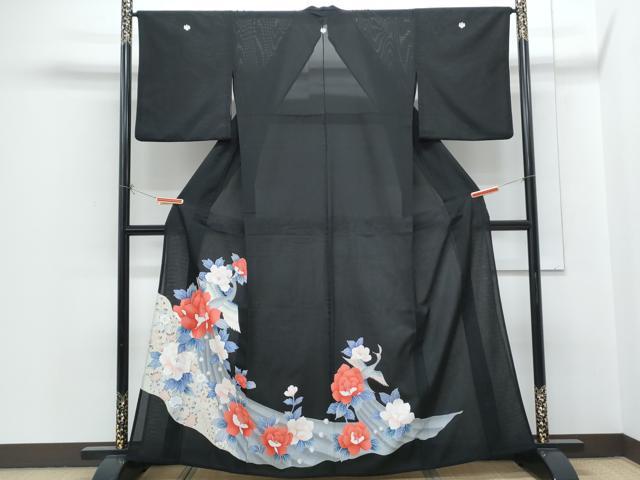 平和屋着物*夏物 黒留袖 絽 孔雀花文 銀彩 洗える着物 CABH3833th