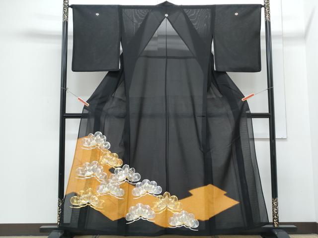 平和屋着物*夏物 黒留袖 絽 駒刺繍 松葉文 金彩 洗える着物 CABH3834th