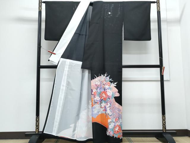 平和屋着物*夏物 黒留袖 絽 孔雀花文 銀彩 洗える着物 CABH3835th