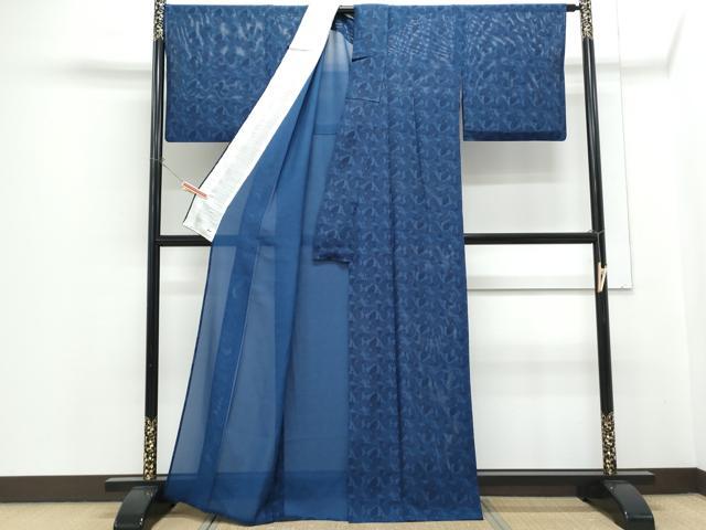 平和屋着物*夏物 小紋 絽 藍 型染め 舞蝶文 正絹 逸品 CABH3838th