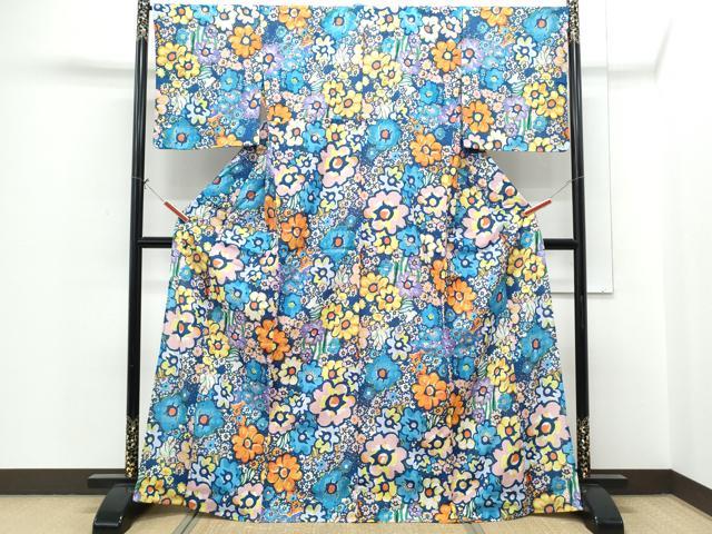 平和屋着物*夏物 セオアルファ 小紋・浴衣兼用 tsumori chisato 花尽し 金彩 洗える着物 未使用 CABH3884th