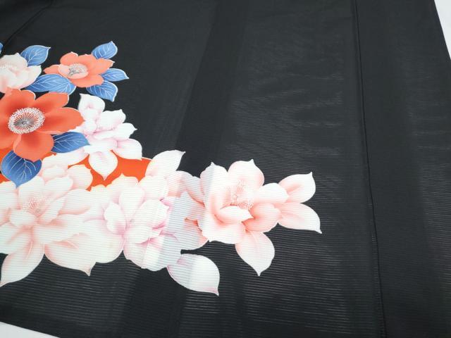 平和屋着物*夏物 黒留袖 絽 草花文 洗える着物 CABH3886th