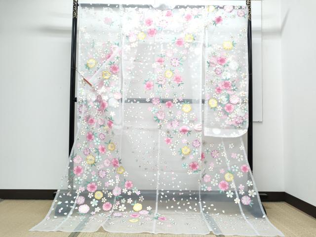 平和屋着物*夏物 お引きずり・お引き摺り・引き振袖 和装 結婚式 舞妓 芸妓 芸者 衣装 舞花文 金彩 オーガンジー 逸品CABH3900th