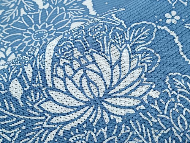 平和屋着物*夏物 小紋 絽 藍 型染め 籬花鳥文 正絹 逸品 未使用 CABH3914th