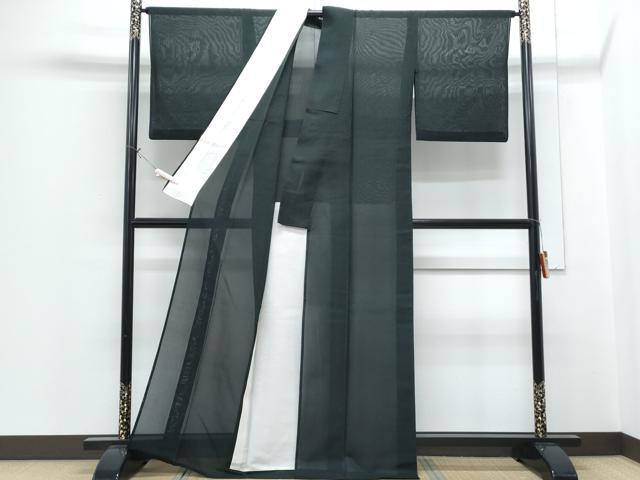 平和屋着物*夏物 紗紬 間道 黒地 正絹 逸品 CABH3922th