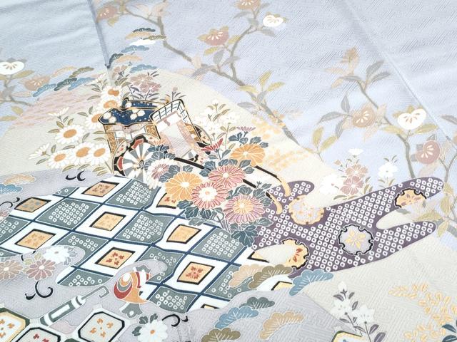 平和屋着物●訪問着 刺繍 御所車草花文 金彩 正絹 逸品 CABH3978th