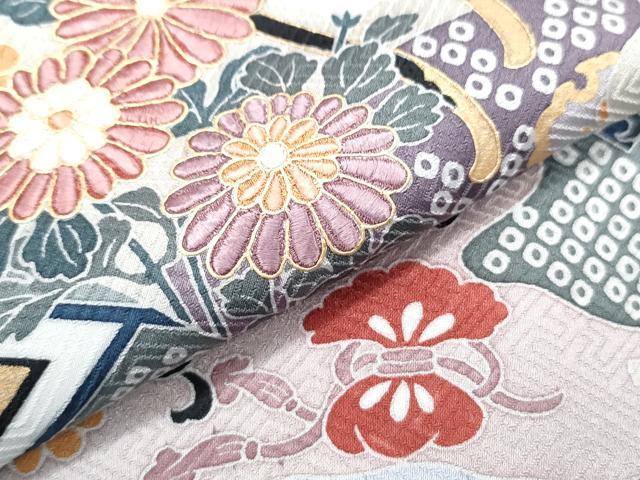 平和屋着物●訪問着 刺繍 御所車草花文 金彩 正絹 逸品 CABH3978th